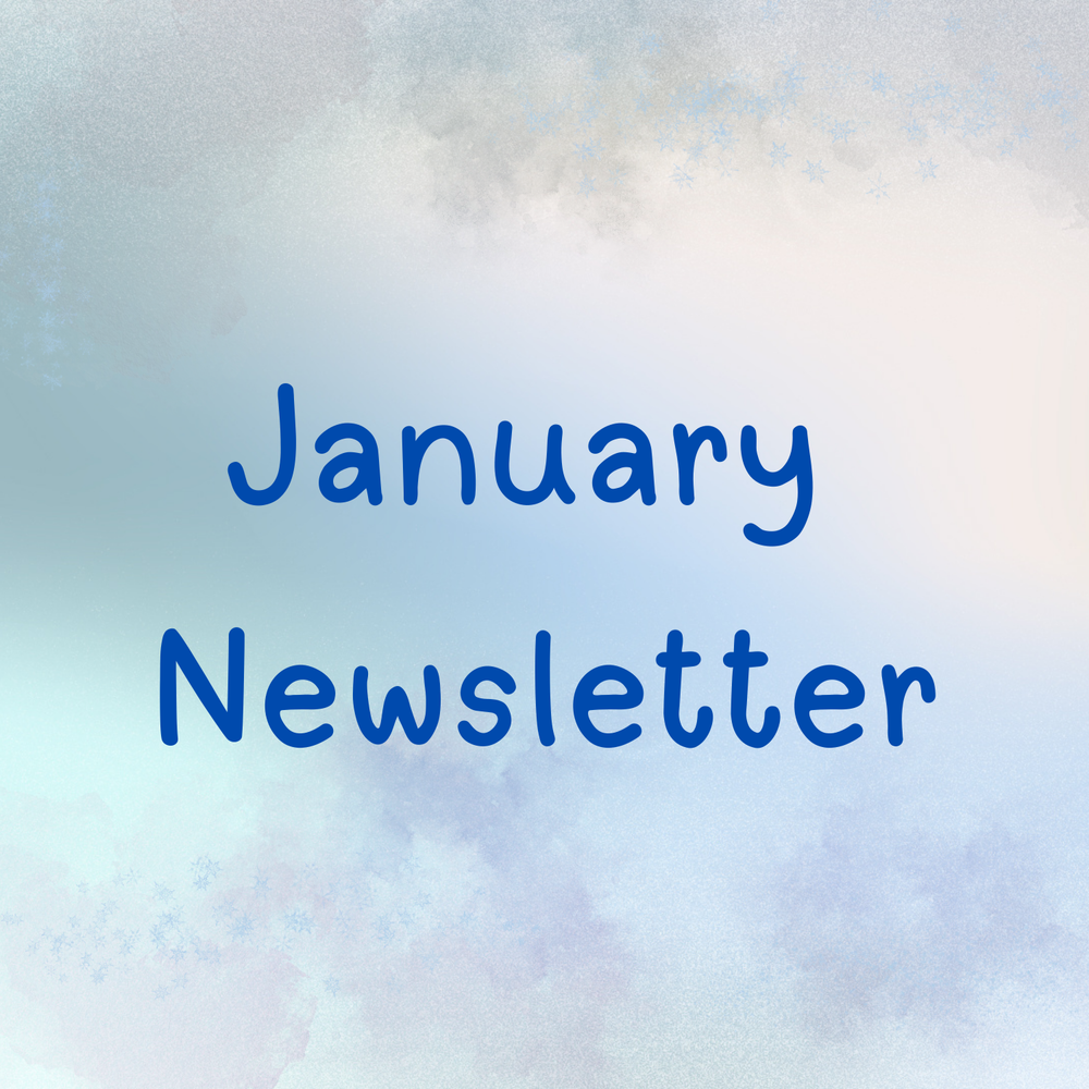 Blue background with the words "January Newsletter".