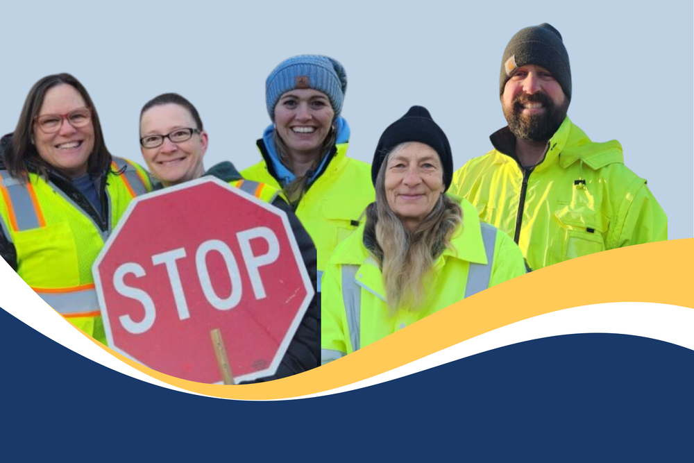Crossing guards with a stop sign