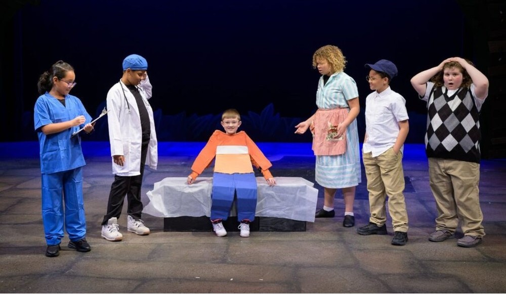 Students performing the play, Flat Stanley
