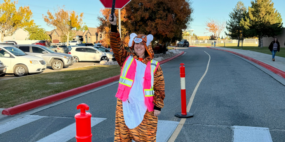 Orange tiger crossing guard