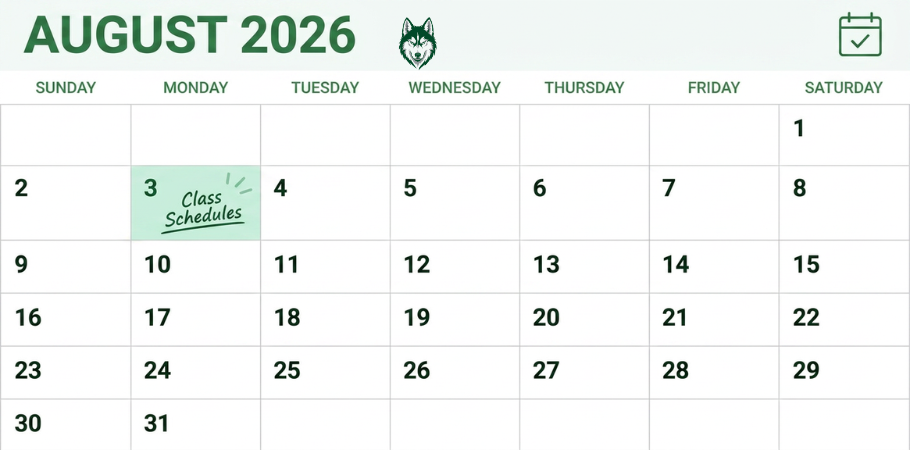 August 2026 calendar with "Class Schedules" scheduled on Monday, August 3. No other dates contain events.