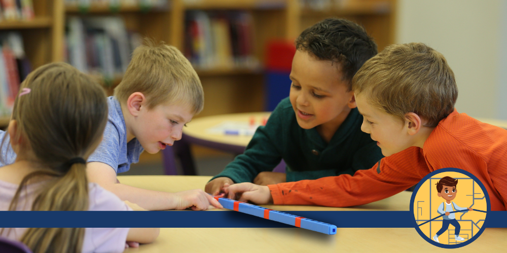 Students working with math blocks