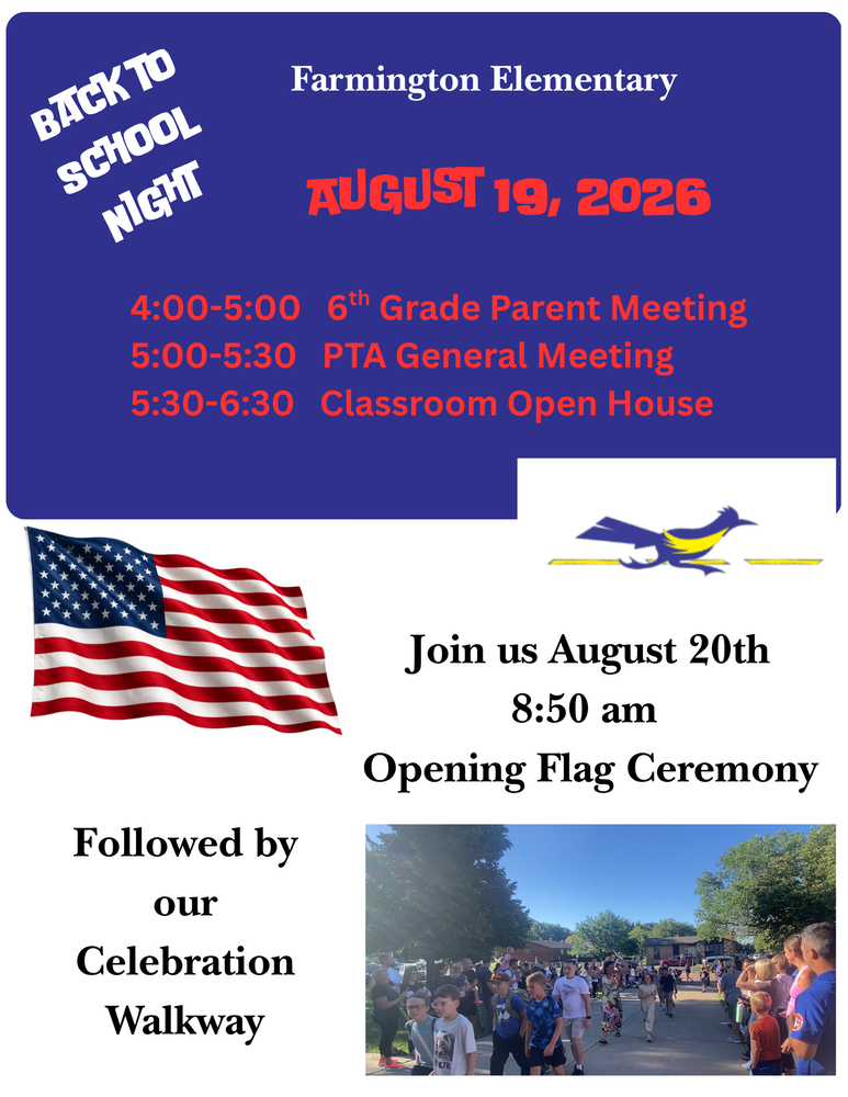 Image of students returning to school. Image of US Flag