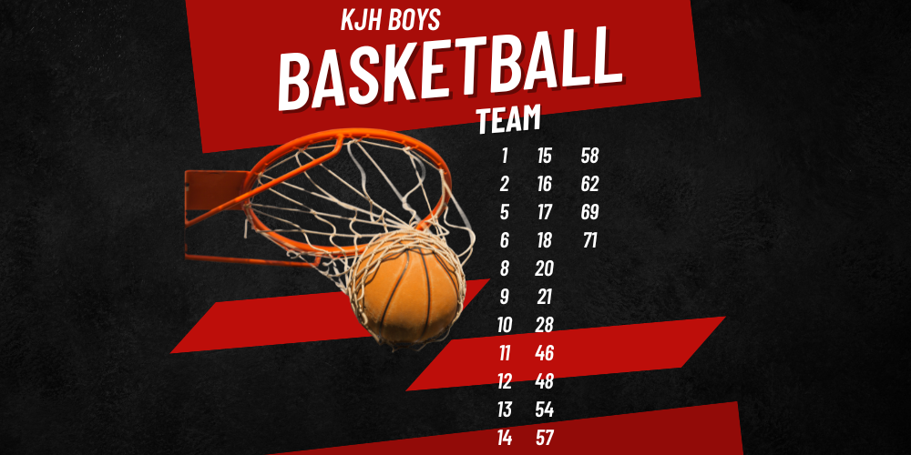 image of a basketball making a basket kjh boys basketball team 1 2 4 5 8 9 10 11 12 13 14 15 16 17 18 20 21 28 46 48 54 57 58 62 69 71