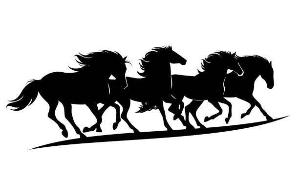 Black silhouette image of four Mustangs