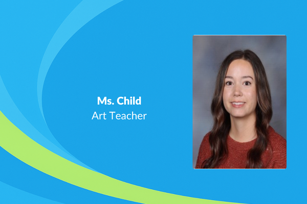 Ms. Child Art teacher picture of women with long brown hair brown shirt