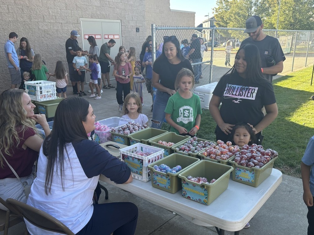 people standing in line to buy suckers and enjoying themselves at the Back to School Bash