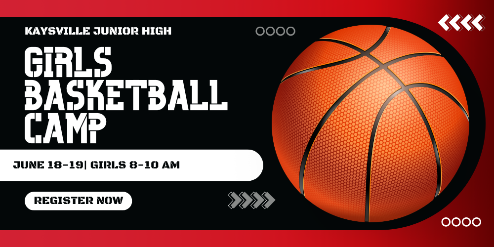 image of a basketball kaysville junior high Girls basketball camp june 18-19 8-10 am register now