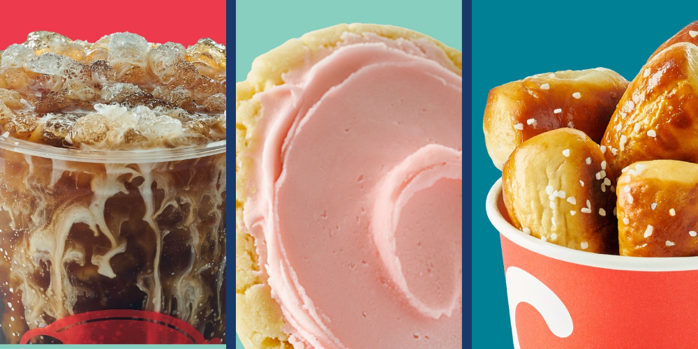 Images of soda, sugar cookie and pretzel bites