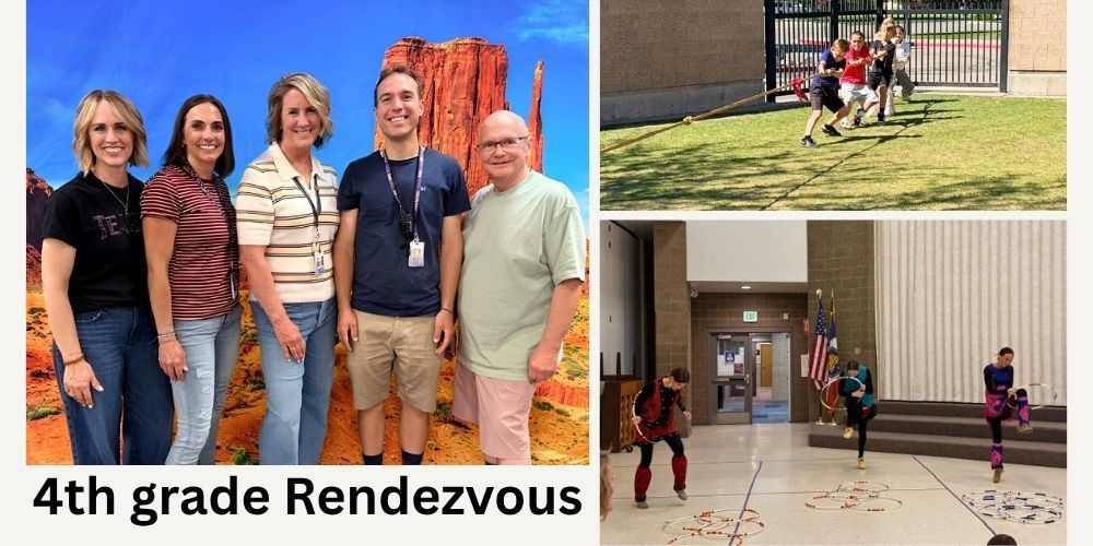 4th grade rendezvous photos of teachers and Native American dancers and tug of war