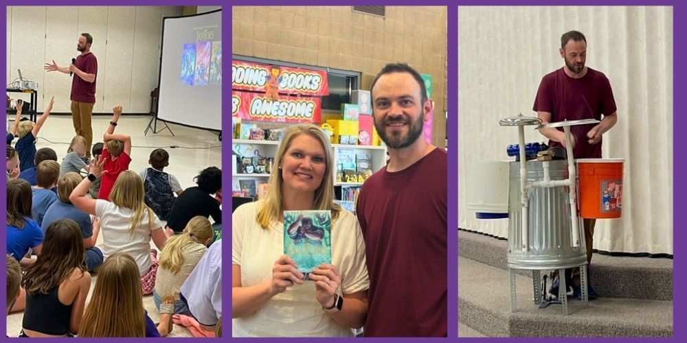 Photos of visiting author Tyler Whitesides at Sand Springs Elementary