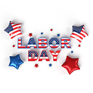 Labor day with American flags and red and blue balloons