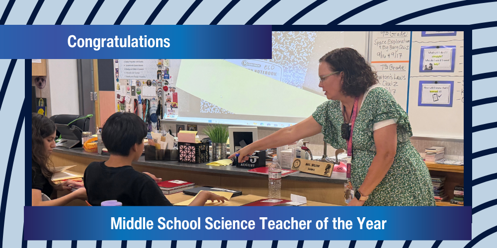congratulations middle school science teacher of the year. A teacher teaching.