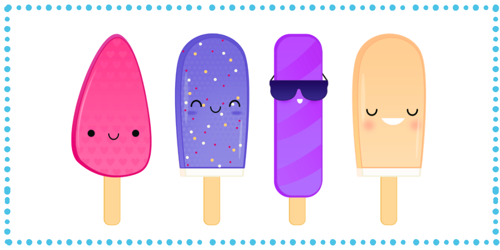 Popsicles with smiling faces and blue dot border
