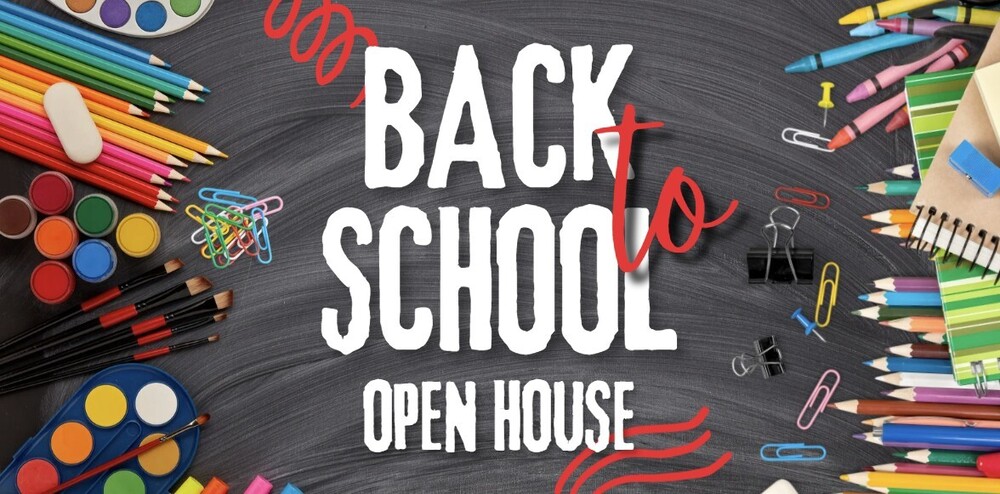 Back to school night graphic with  pictures of school supplies