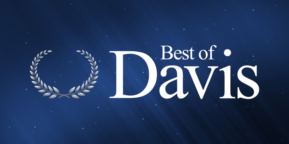 Best of Davis Awards logo on a blue shimmering background
