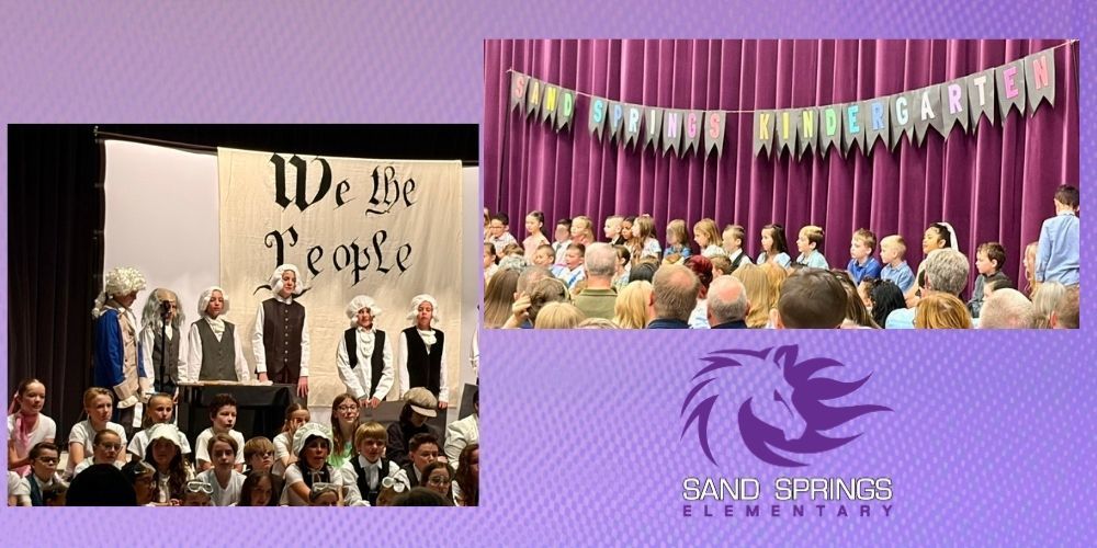 Photo of the 5th grade program and Kindergarten program as well as Sand Springs Elementary Logo