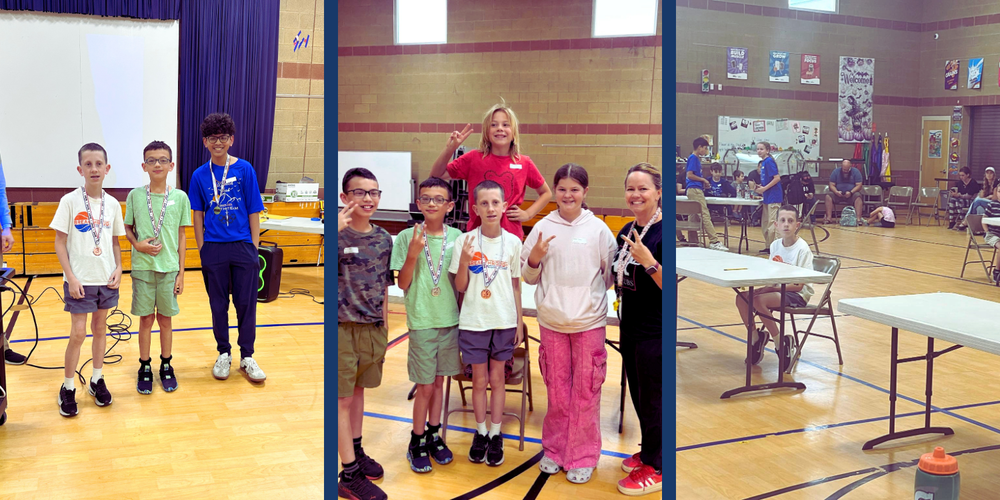 Three pictures. 1st picture, our school's olympiad winners. 2nd picture, all students at math olympiad. 3rd picture, student's testing at math olympiad.