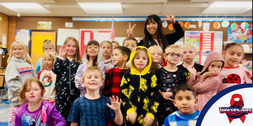 First Grade Class Wearing Pajamas for Red Ribbon Week