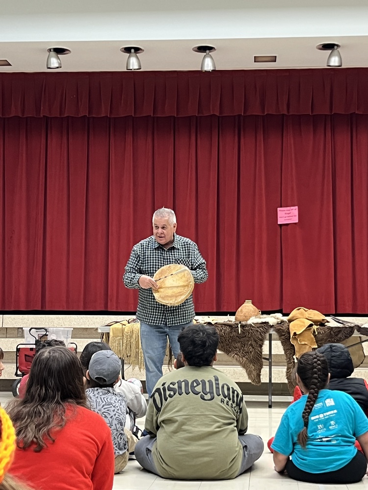 Mr. Darren Parry former chairman of the northwestern band of the Shoshone Nation teaching students about deerskin drums