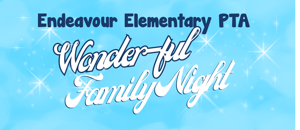 Blue and white words on a light blue background pta family night