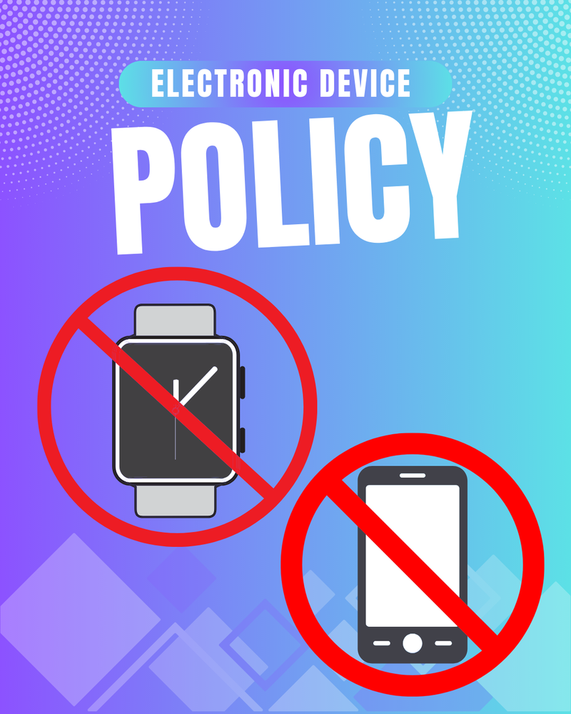 electronic device policy with a picture of no smartwatch and no cellphone