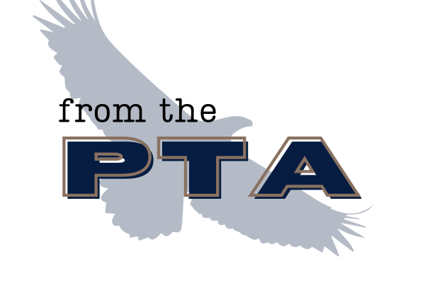 light blue transparency flying eagle with text that reads "from the PTA"