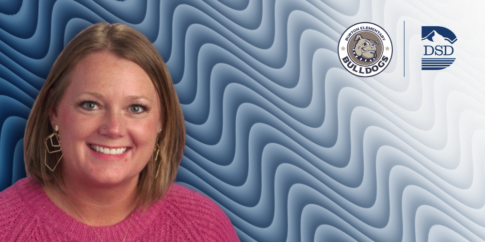 Assistant principal with a blue wavy background and the Burton Elementary and DSD logos.