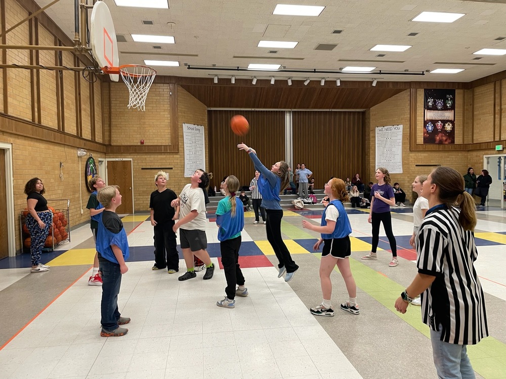 Students playing basketball