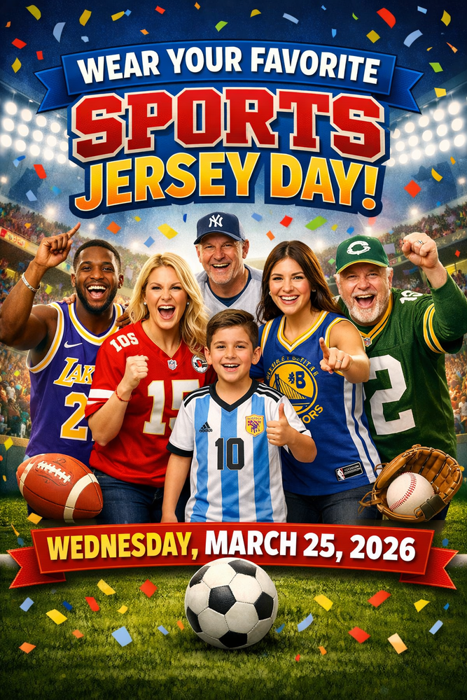 Wednesday March 25, Wear your Favorite Sports Jersey