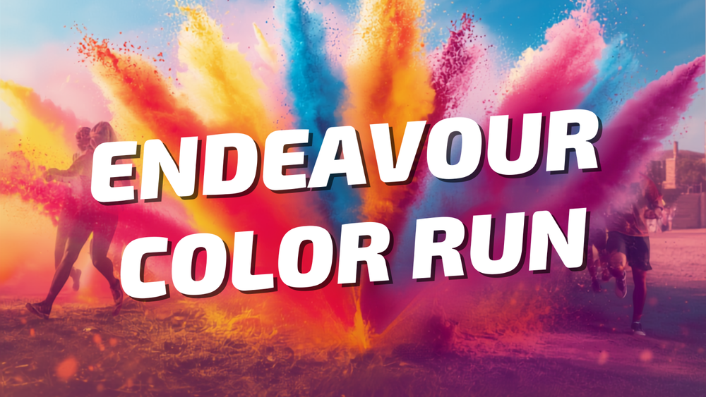 People running through an explosion of colorful chalk