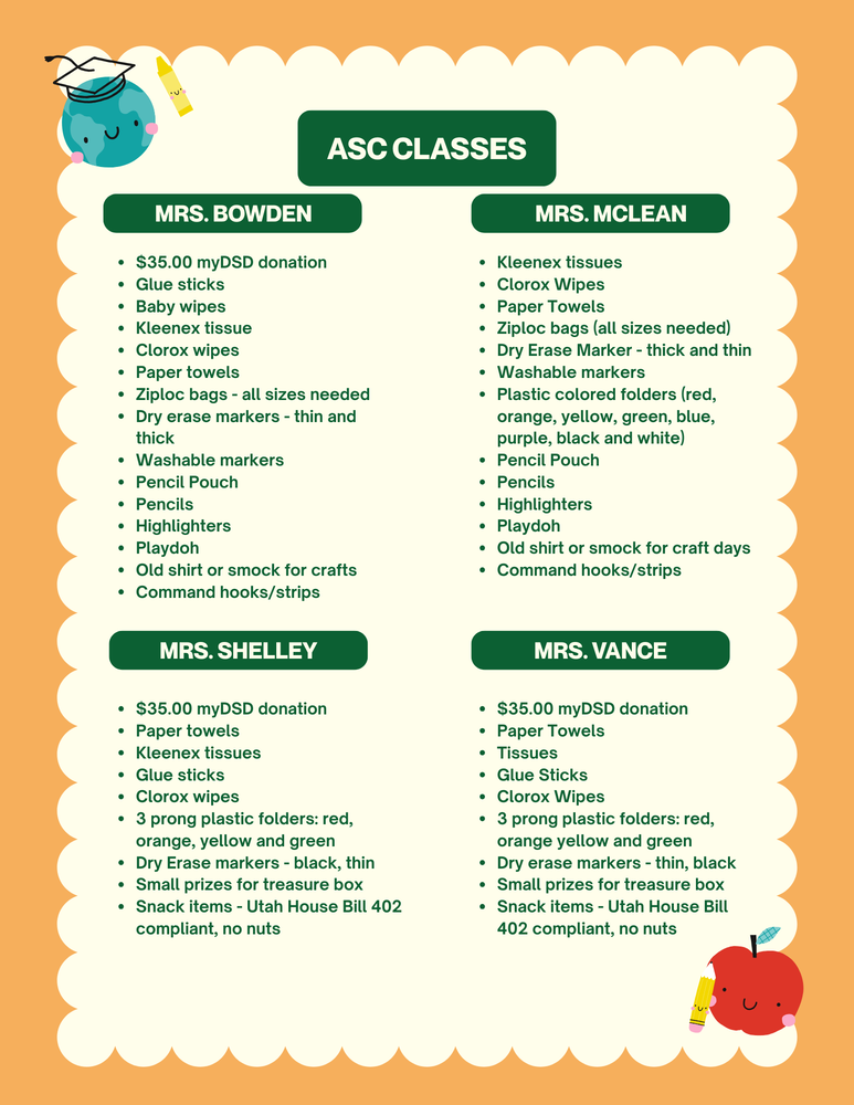 ASC class supply list