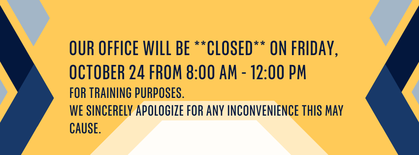 Our office will bE CLOSED on Friday 1024