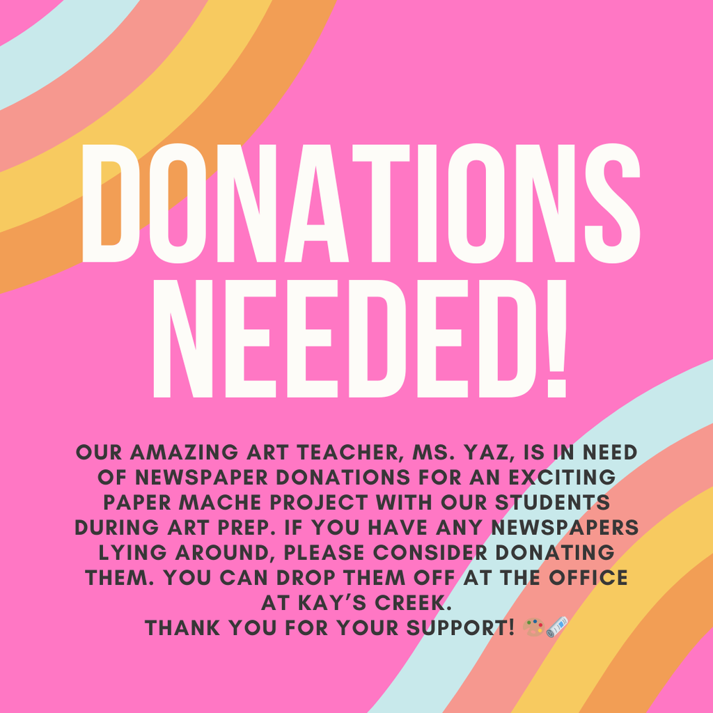 pink background with multi colored wavy lines. donations needed in white text.