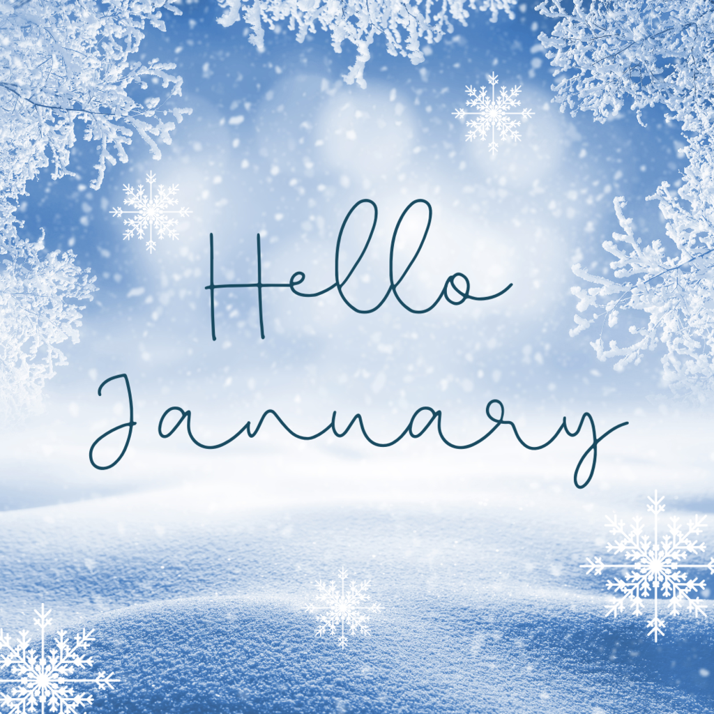 hello January on snowy background