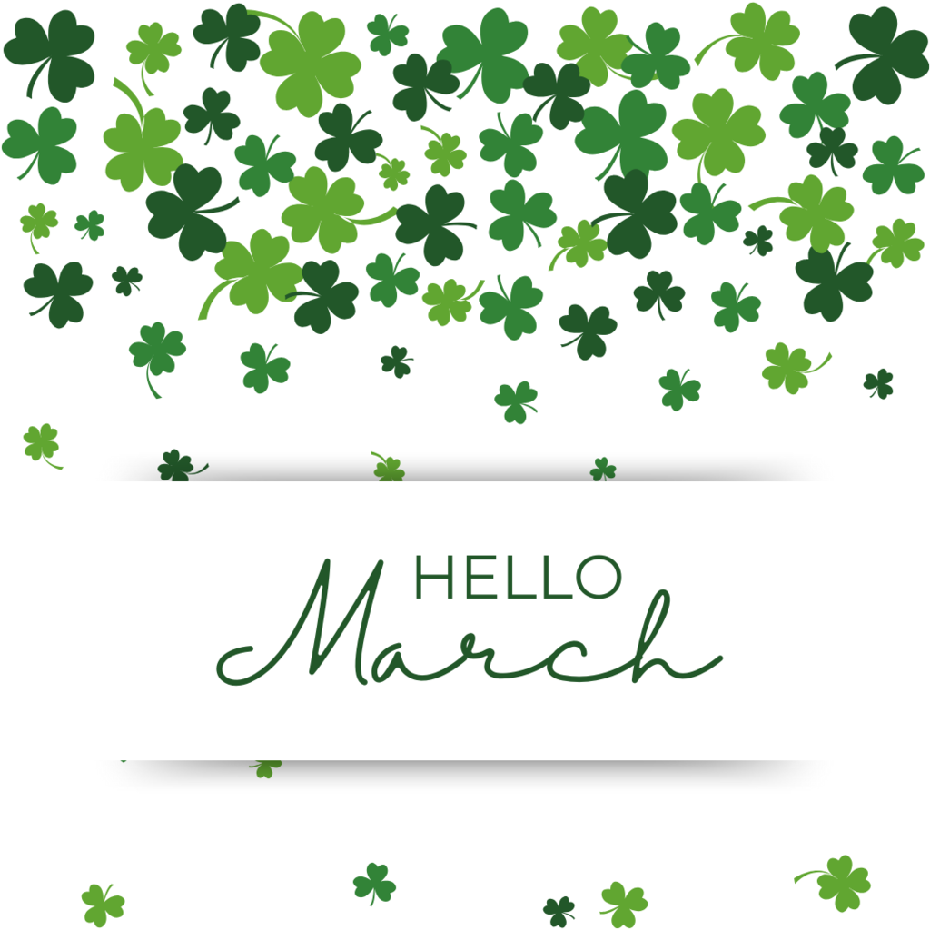 Hello March on shamrock background