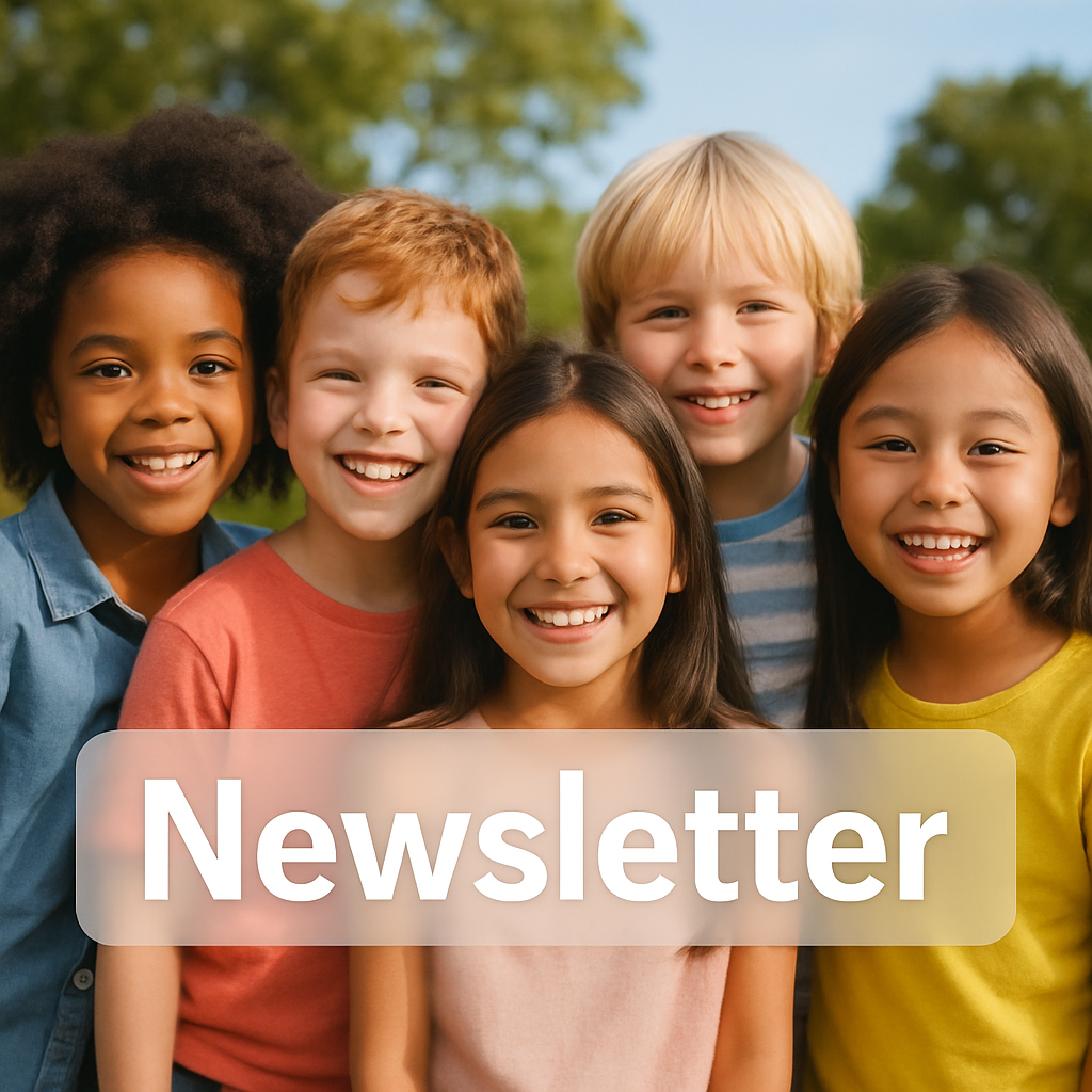 Group of students with the word "newsletter" in front of them