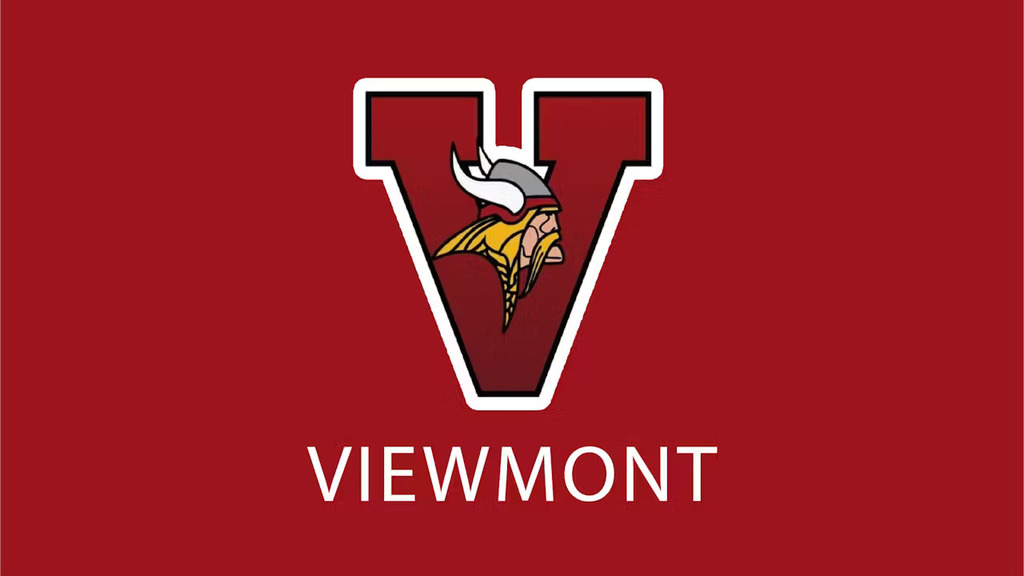 Viewmont High School logo—a large maroon letter ‘V’ outlined in white and black, featuring a Viking head with a horned helmet at the center, and the word ‘VIEWMONT’ in white capitals beneath on a solid maroon background.