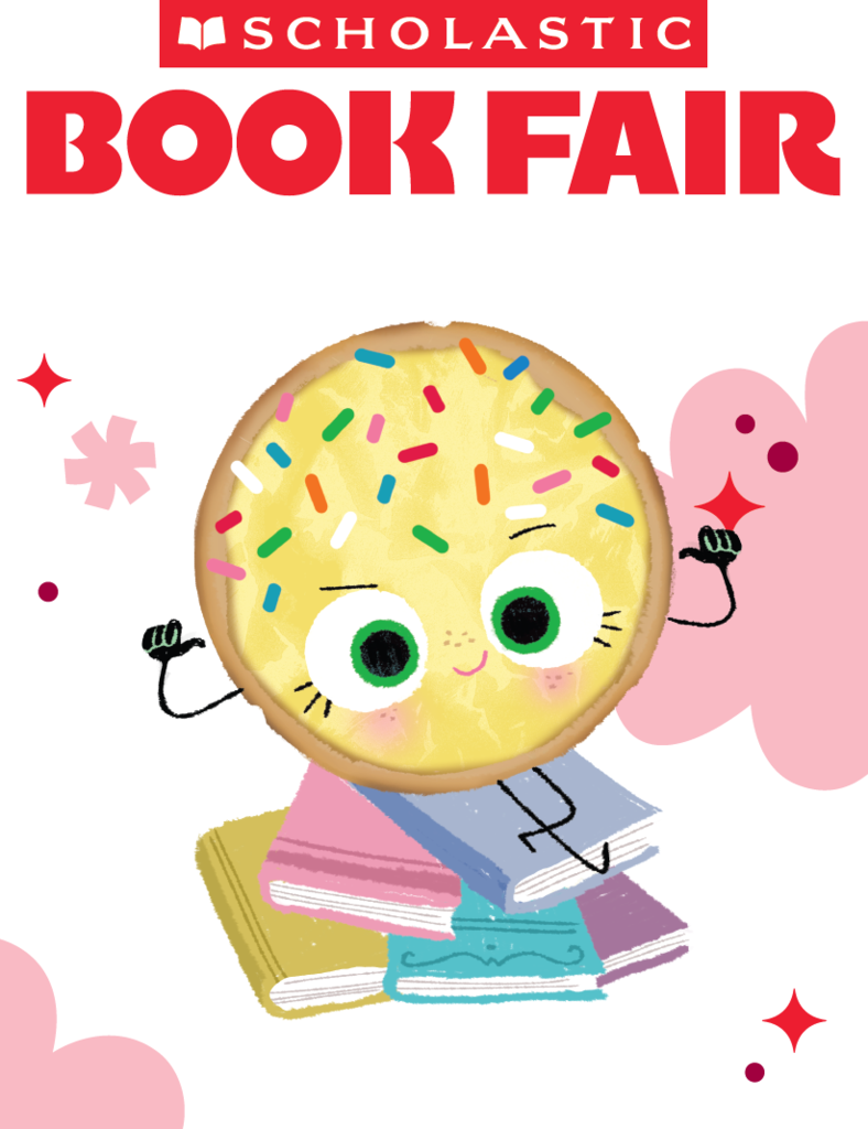 Scholastic Book Fair sprinkle cookie sitting on books
