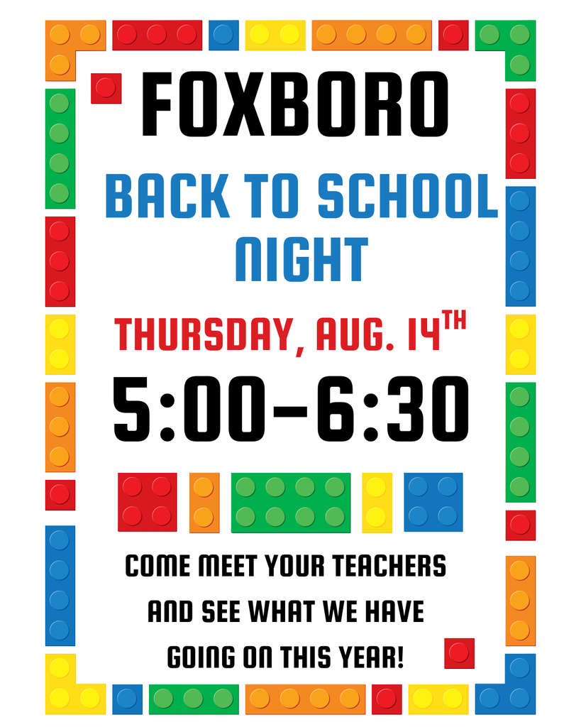 Back to school night, Thursday, Aug. 14th 5:00-6:30 Come meet your teachers and see what we have going on this year.