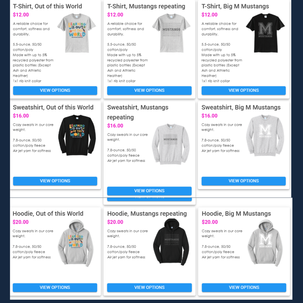 Spirit Wear Options