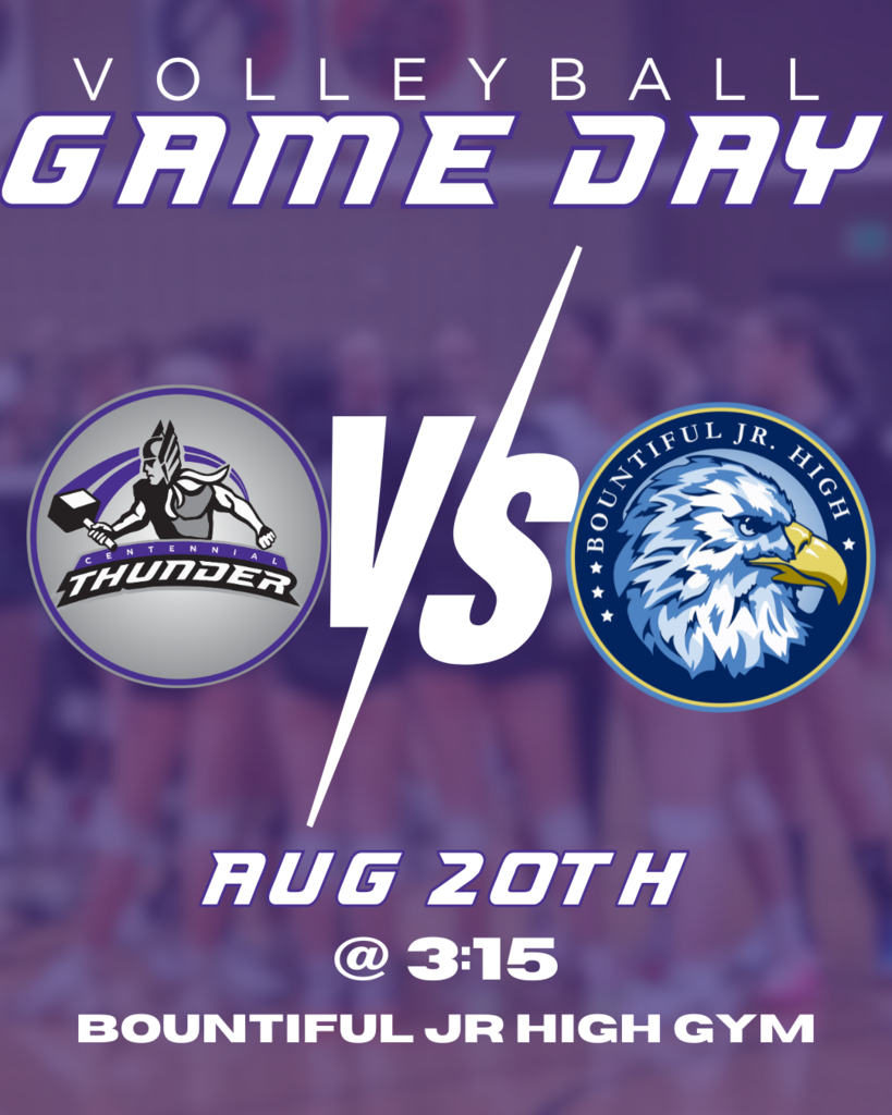 First Girls Volleyball Game Reminder. Game is on August 20th at Bountiful Jr High in their gym and begins at 3:!5pm