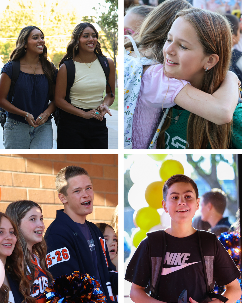 A collage of students on the first day of school.