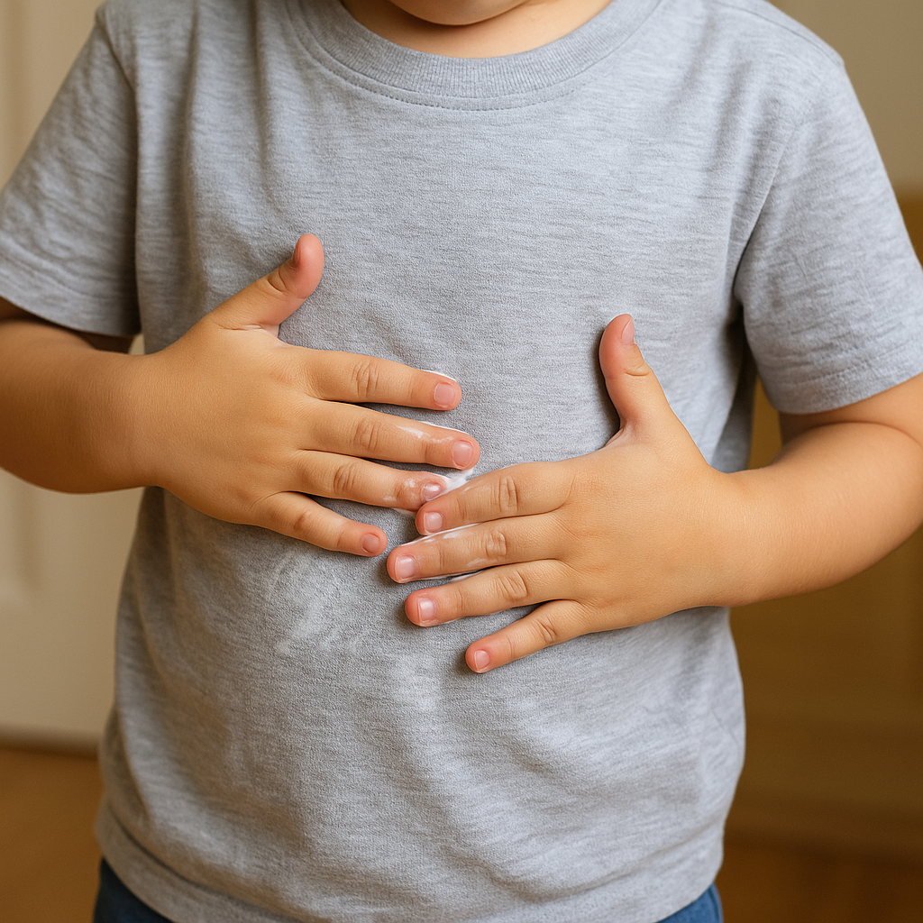 kid wiping hands on shirt