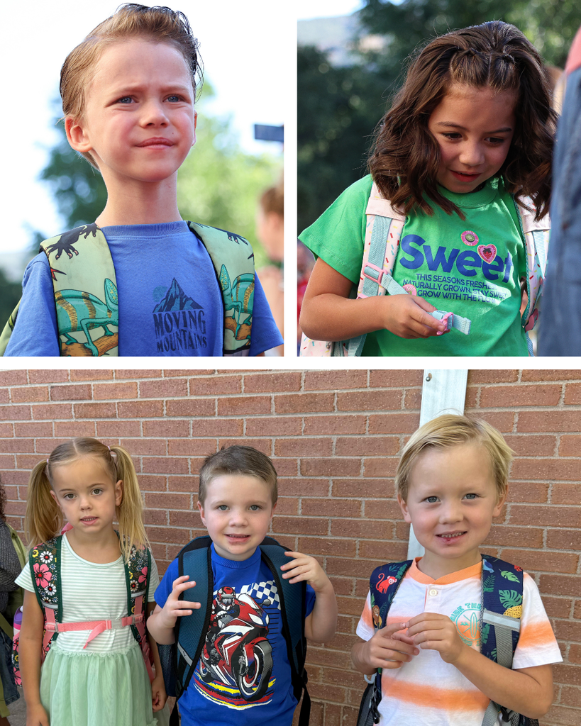 a collage of kindergarteners smiling.