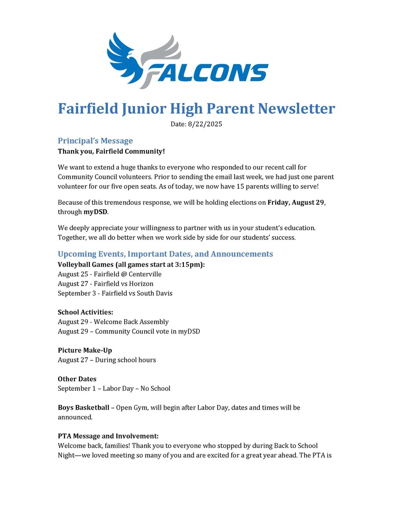 School Newsletter for August 22