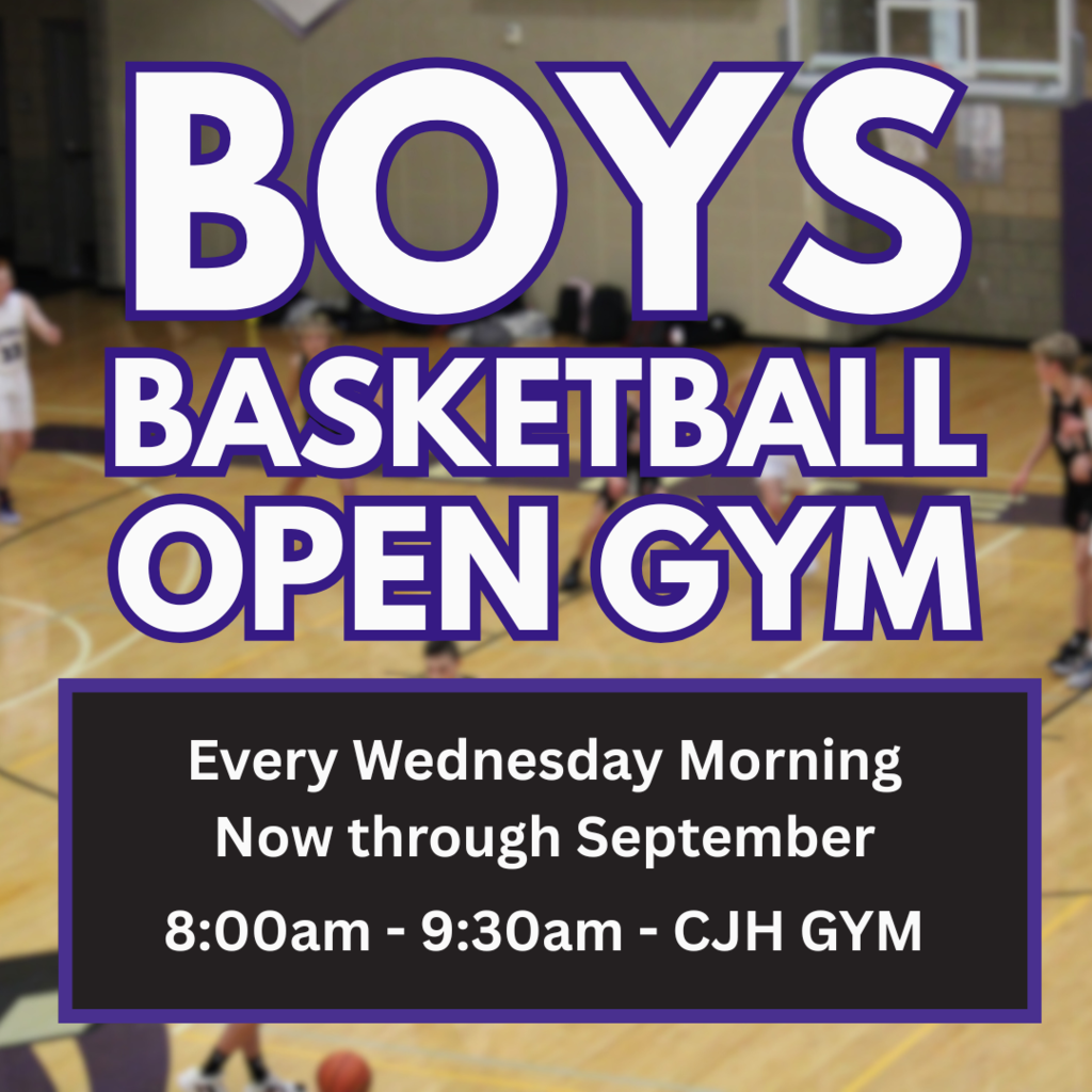 Flyer about boys basketball open gym dates with a boys basketball game happening in the background