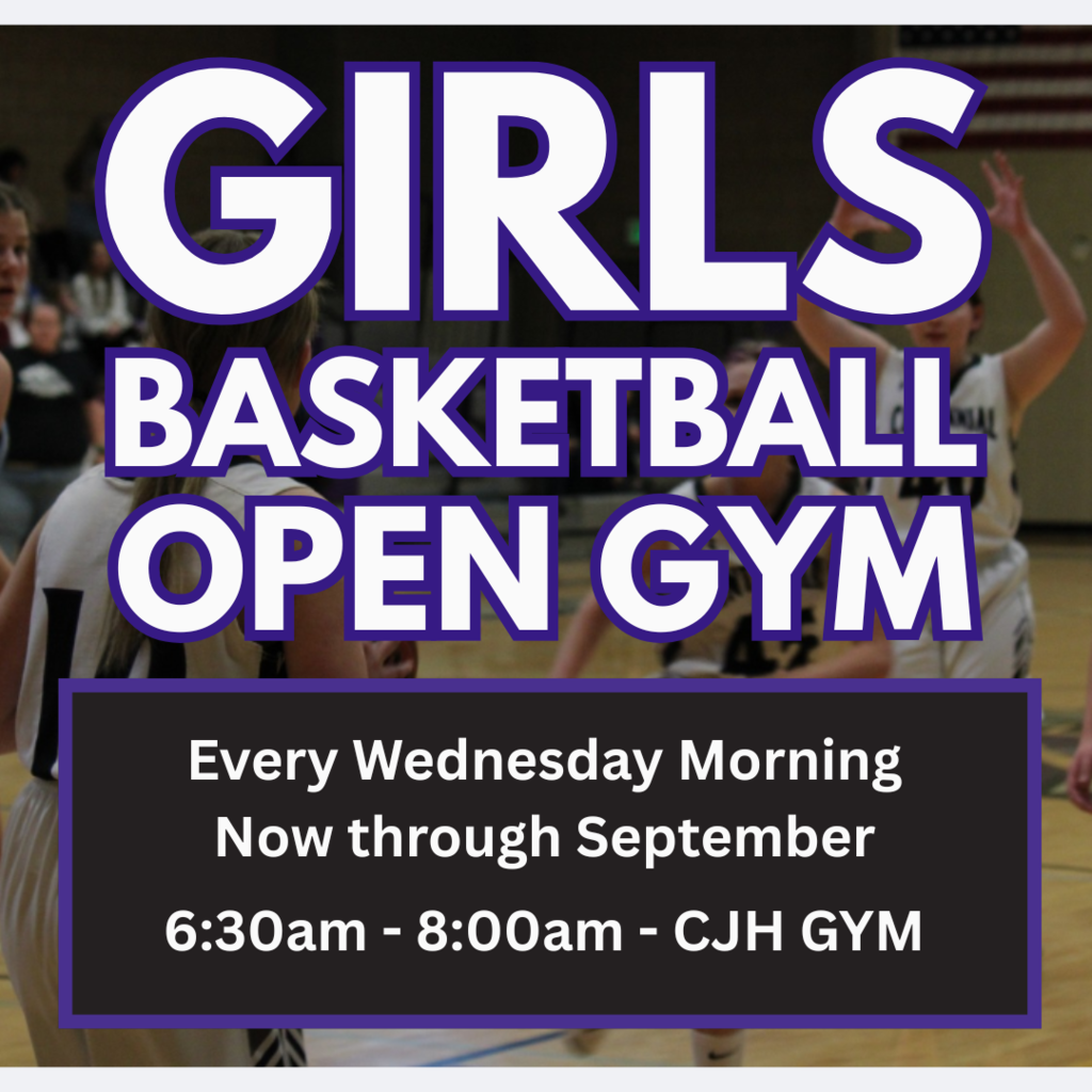 Flyer about girls basketball open gym dates with a girls basketball game happening in the background