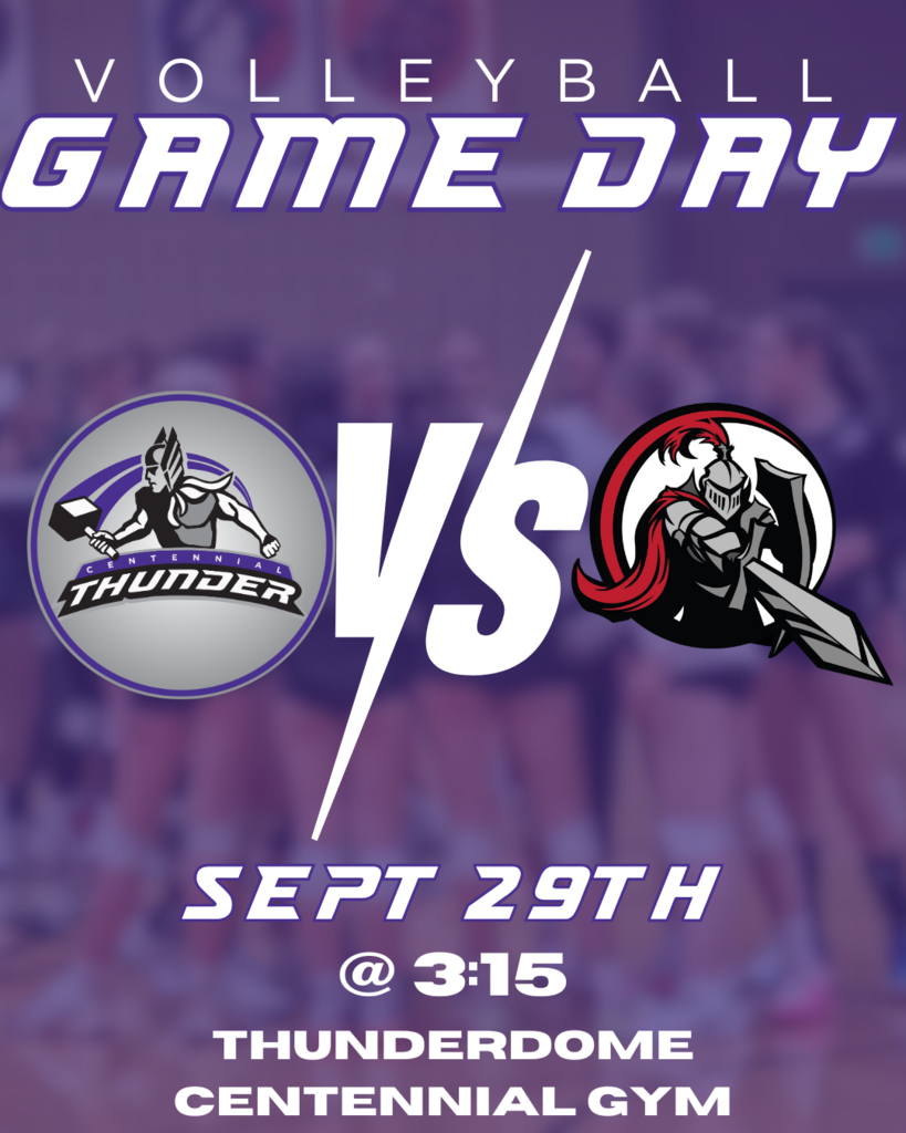 Girls Volleyball Game Reminder. Game is on Sept 29th  at Centennial Jr in the gym and begins at 3:!5pm