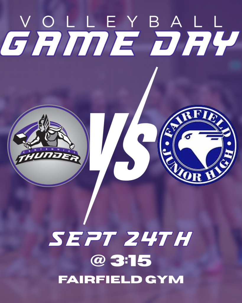 Girls Volleyball Game Reminder. Game is on Sept 24th  at Fairfield Jr High in their gym and begins at 3:!5pm